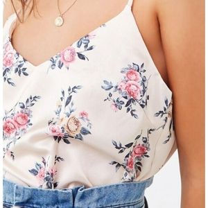 Silk rose floral beige tank top blouse